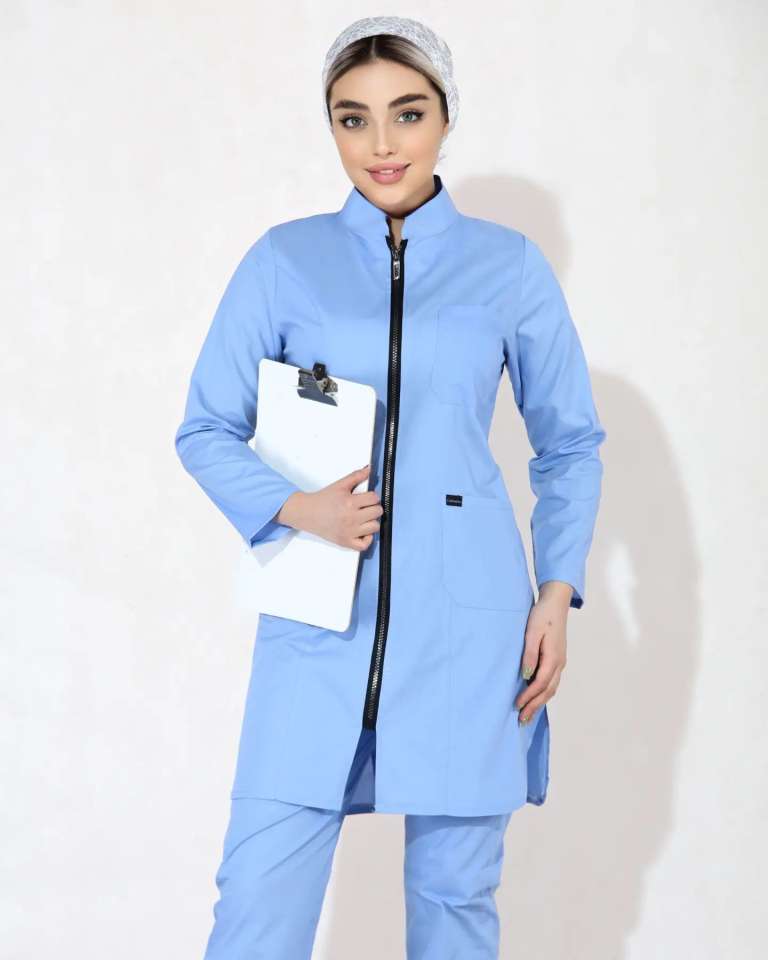 مانتو زیپی آبی تترون وارداتی